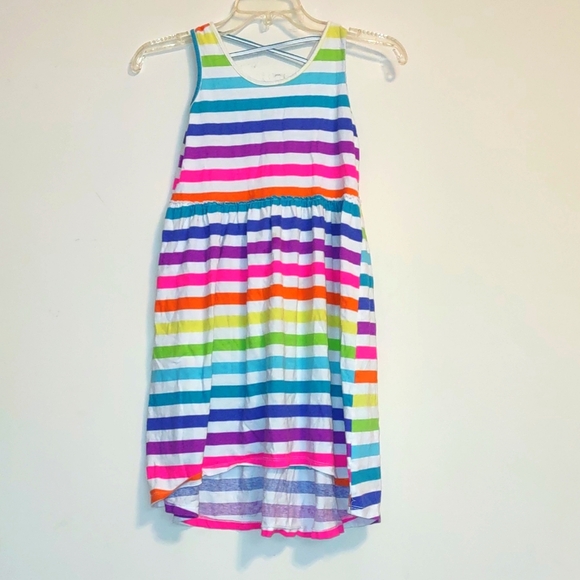 Children's Place Rainbow Stripe Cross Back Dress Sleeveless Size Large 10/12 - Picture 2 of 4